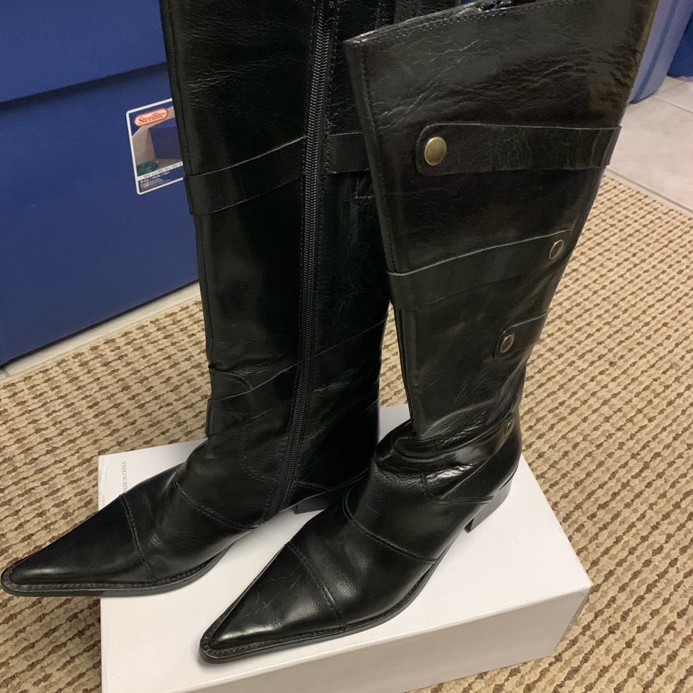 Black genuine leather boot